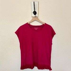 ALLISON DALEY • Pink Relaxed Cap Sleeve Fringe Hem Blouse
